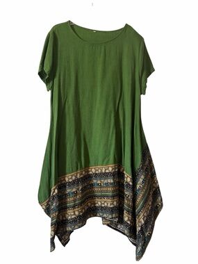 Cotton + linen blend vibrant green ethnic inspired boho tunic